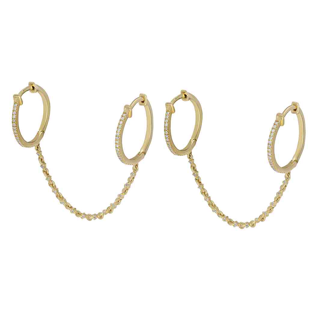 Pave Double Huggie Chain Earrings ER21684A